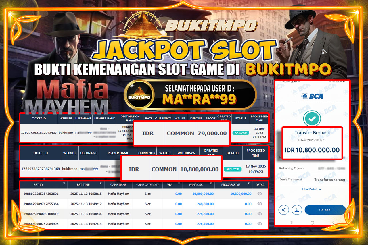 BUKITMPO JACKPOT MAFIA MAYHEM Rp.10.800.000,- LUNAS